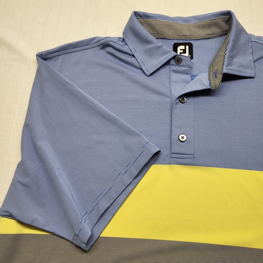 Footjoy Golf Shirt Mens XL Polo Blue Colorblock Stretch Performance Preppy Logo